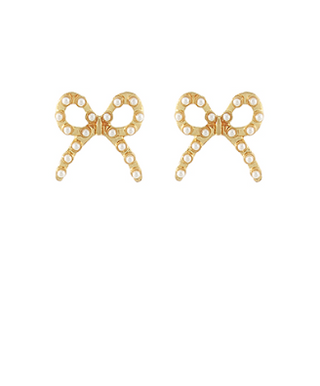 Gold Pearl Bow Earrings