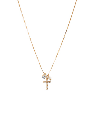Pave Cross & Pearl Necklace
