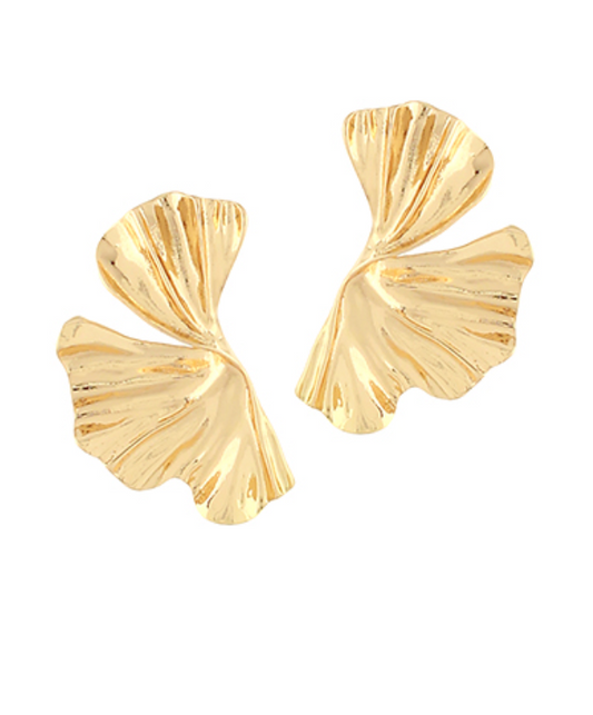 Gold Textured Leaf Earrings