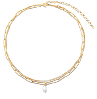 Renee Double Chain Pearl Choker Necklace - Gold