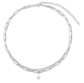 Renee Double Chain Pearl Choker Necklace - Silver