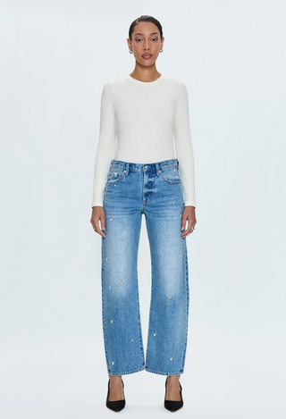 Lexi Mid-Rise Bowed Straight Denim - Confetti Vintage