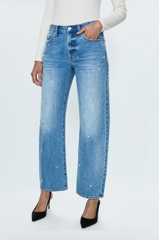 Lexi Mid-Rise Bowed Straight Denim - Confetti Vintage