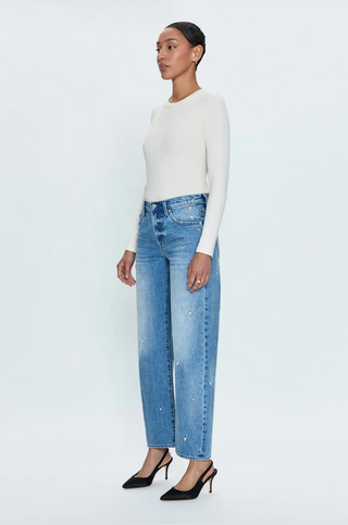 Lexi Mid-Rise Bowed Straight Denim - Confetti Vintage