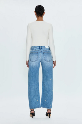 Lexi Mid-Rise Bowed Straight Denim - Confetti Vintage