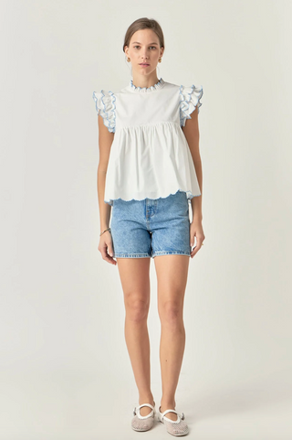 Taylor Embroidered Scalloped Top