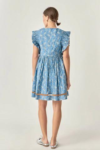 Paisley Print Ruffle Sleeve Mini Dress