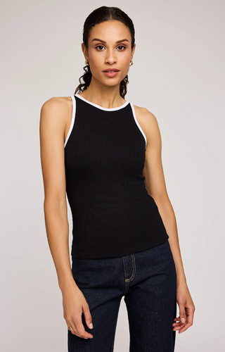Ronan Ribbed Tank - Black Ringer