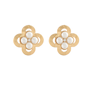Hammered Pearl Clover Earrings