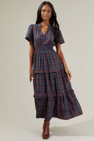 Palmer Plaid Poplin Tiered Maxi Dress