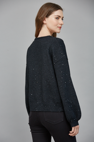 Rhinestone Bow Mixed Yarn Cardigan