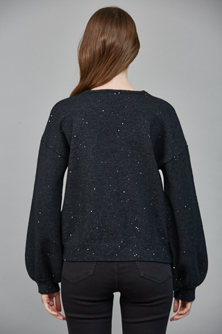 Rhinestone Bow Mixed Yarn Cardigan