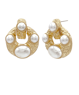 Gold Pearl Door Knocker Earrings