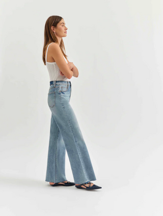 Far Out High Rise Wide Leg Denim in Fools Gold