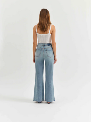 Far Out High Rise Wide Leg Denim in Fools Gold