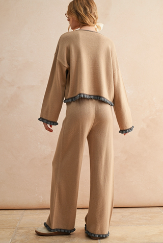 Contrast Ruffle Hem Pants