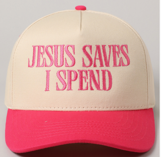 Jesus Saves I Spend Trucker Hat - Hot Pink