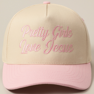 Pretty Girls Love Jesus Trucker Hat - Light Pink