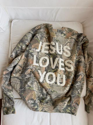Vintage Camo Jesus Loves You Crewneck