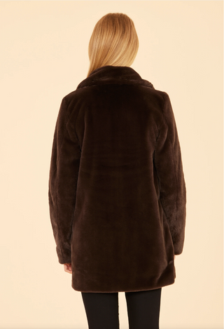 Mid Length Faux Fur Coat - Dark Brown