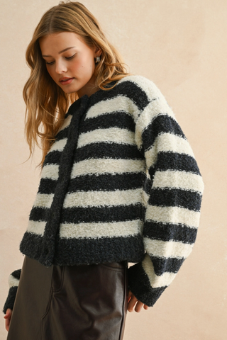 Boucle Striped Sweater Cardigan