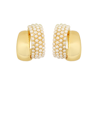 Gold Pearl Double Hoops