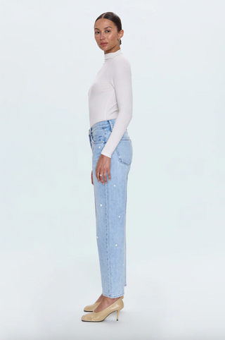 Lexi Mid-Rise Bowed Straight Denim - Stellar
