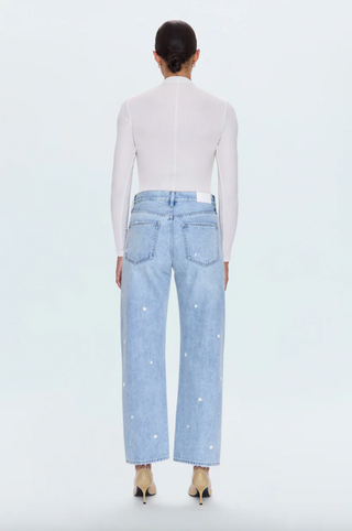 Lexi Mid-Rise Bowed Straight Denim - Stellar