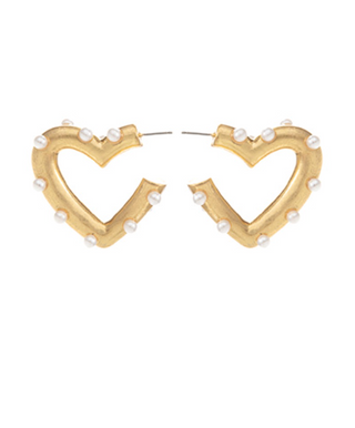 Pearl & Vintage Metal Heart Hoops