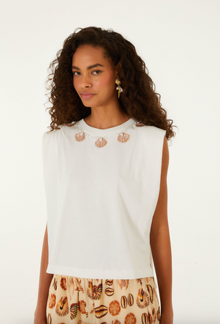 Off-White Seashell Embroidery Padded Shoulders T-Shirt