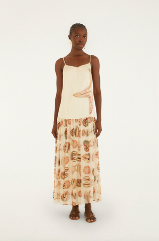 Sand Marine Shells Pleated Sleeveless Maxi Dress