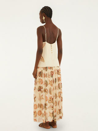 Sand Marine Shells Pleated Sleeveless Maxi Dress