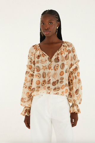 Sand Marine Shells Beaded Ties Blouse