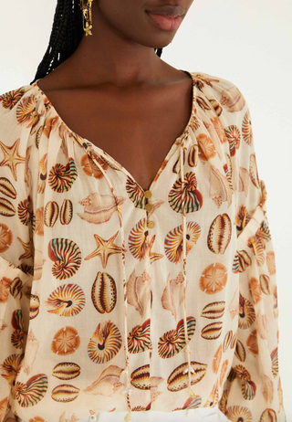 Sand Marine Shells Beaded Ties Blouse