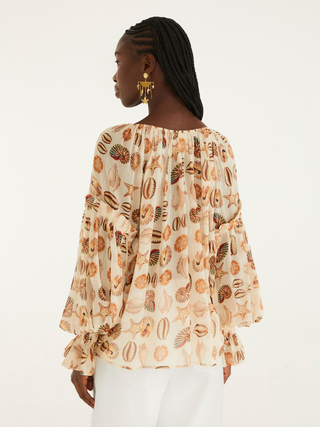 Sand Marine Shells Beaded Ties Blouse