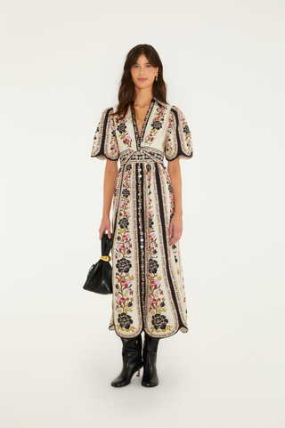 Delicate Floral Cream Midi Dress