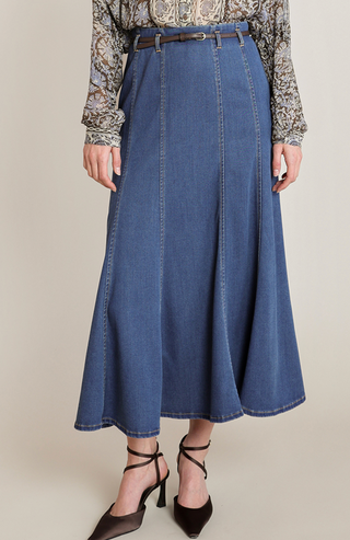 Belted Denim Ankle Skirt