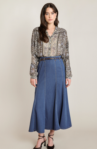 Belted Denim Ankle Skirt