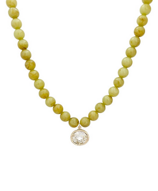 Olive Beaded Oval Pendant Necklace