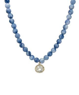 Blue Beaded Oval Pendant Necklace