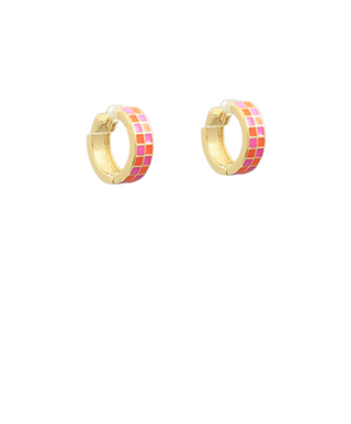 Pink Checkered Huggie Hoops