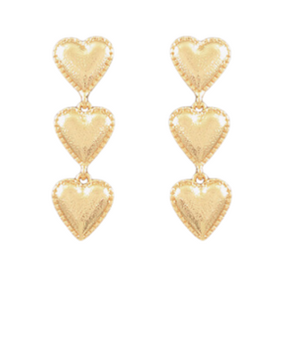 Triple Gold Heart Earrings