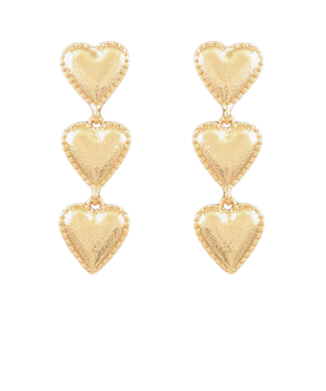 Triple Gold Heart Earrings