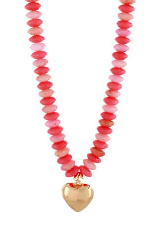 Pink Beaded Puffy Heart Necklace